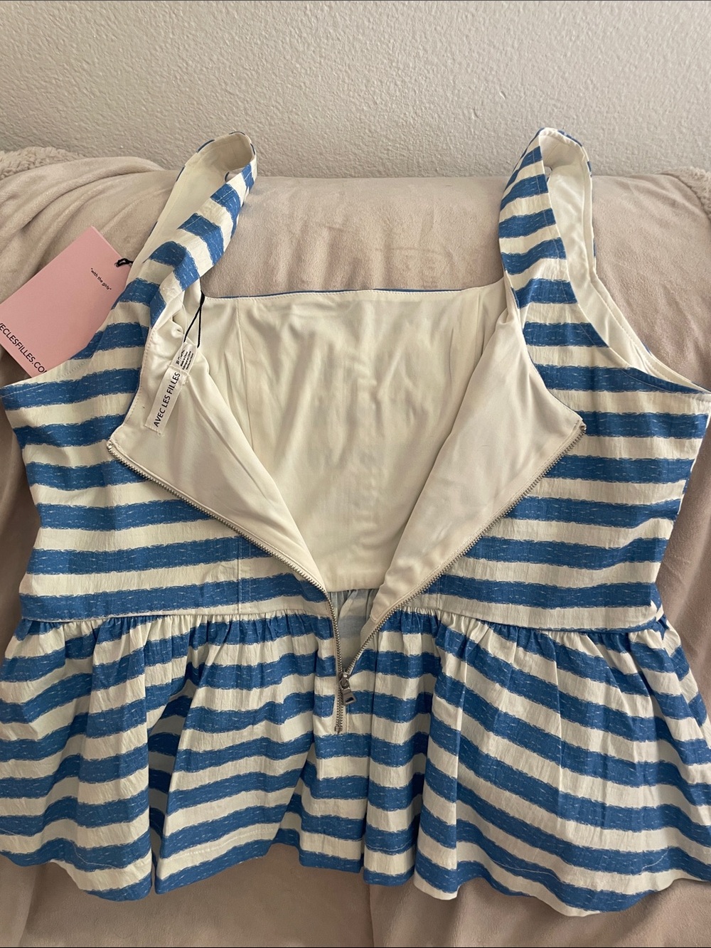Avec Les Filles Blue and White Striped Peplum Top - Picture 4 of 9